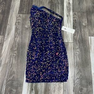 Royal Blue Sequence One Shoulder Dress Short Dress